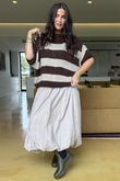  Big Softie Block Stripe Cap Sleeve Knit Top Chocolate Mocha /15=